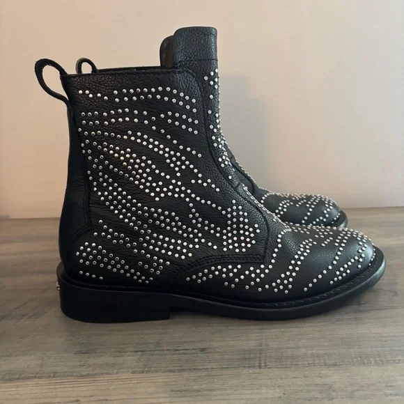 Zadig & Voltaire Womens Boots Laureen Studded Pebbled Leather Italian‎ Size 39
